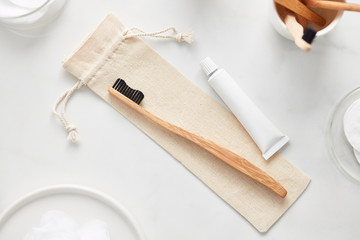 Toothbrush with paste and linen sack