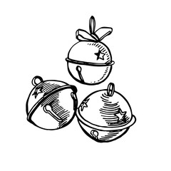 Christmas Jingle Bells. Hand drawn illustration. New year and Christmas design elements. Greeting card invitation with xmas graphic. Vintage illustration.