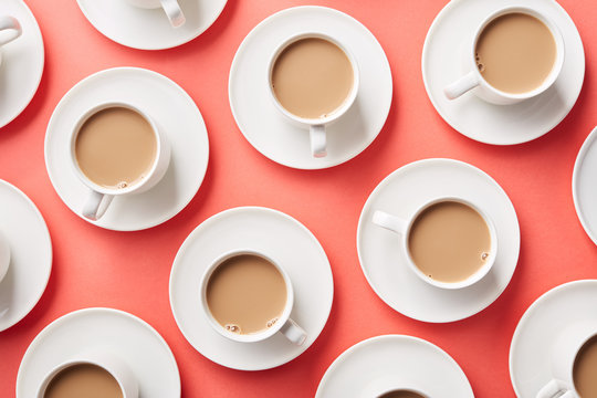 Layout of cups with coffee and milk