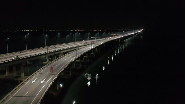 Aerial night view Penang Bridge, Malaysia