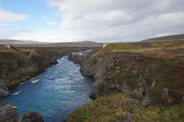 Beautiful waterfall located in Bardardalur valley, Skjalfandafljot river, Iceland, Europe