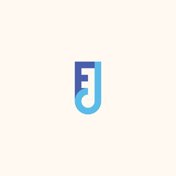 Logo Letter FJ or EJ, Simple Design Concept Initial E + J. Modern Monogram Icon Blue Color.