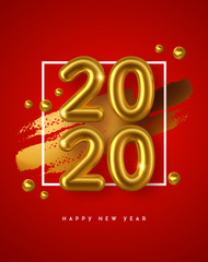 New Year 2020 gold 3d number red background