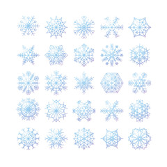 snowflake winter set of blue isolated icon silhouette on white background vector illustration