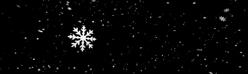 black abstract Christmas and new year background with stunning motion of snowflakes lighting. 3d illustration