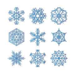 snowflake winter set of blue isolated icon silhouette on white background vector illustration