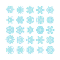 set of snowflakes on blue background