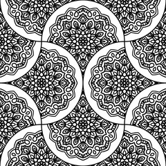 Abstract mandala fish scale seamless pattern. Ornamental tile, mosaic background. Floral patchwork infinity card. Arabic, Indian, ottoman motifs. Vector illustration.   