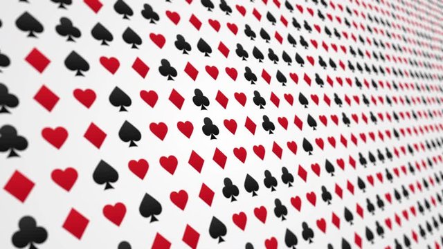 Playing card suits hearts diamonds clubs spades pattern animated background close up