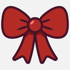 Christmas red bow flat vector illustration. Holiday decoration symbol. Red ribbon