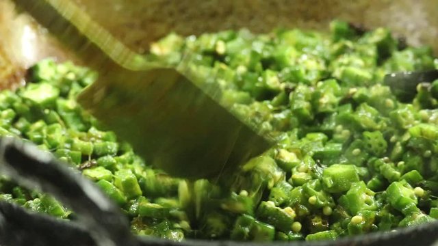 Cooking Frying Okra Ladies Finger Indian Bhindi Bhujia Masala Fry Sabji Side Dish Cusine