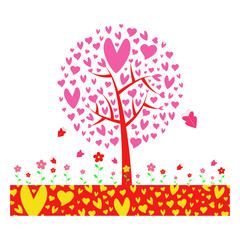 Obraz na płótnie Canvas Valentine tree. leaf from hearts. Isolated on white background. Vector Illustration