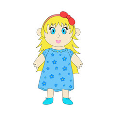 Vector cute baby blond girl in dress. Vector illustration of cute girl isolated on white background