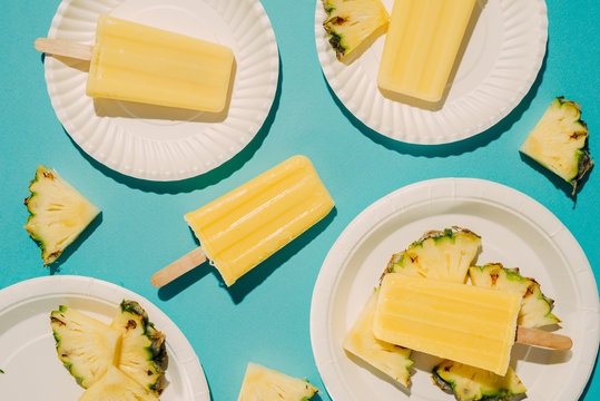 Homemade ice cream or popsicles from pineapple