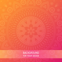 Cute floral ornament background with orange to pink gradient. Round mandala