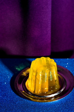 Close up of yellow gelatin served on plate