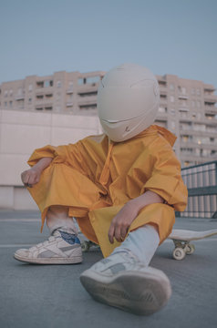 Futuristic / Cosmic Kid With White Helmet/Mask Chillin'