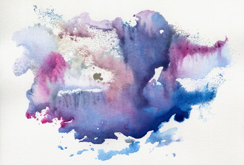 Watercolor blue print on white paper