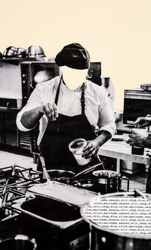 Collage of anonymous chef seasoning