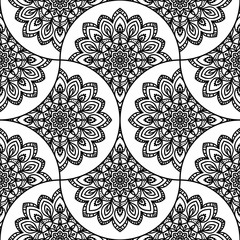 Abstract mandala fish scale seamless pattern. Ornamental tile, mosaic background. Floral patchwork infinity card. Arabic, Indian, ottoman motifs. Vector illustration.    © _aine_