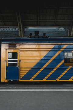 A train waiting in the Russian railway station