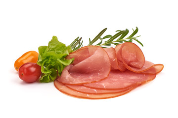 Smoked sausage, dried ham, isolated on white background