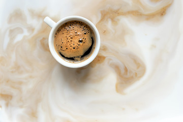 coffee white cup milk background streak foam smoke black one cappuccino inside copy space