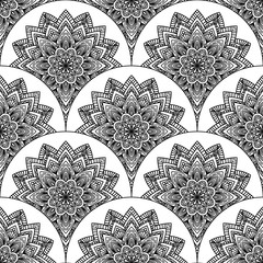 Abstract mandala fish scale seamless pattern. Ornamental tile, mosaic background. Floral patchwork infinity card. Arabic, Indian, ottoman motifs. Vector illustration.    © _aine_