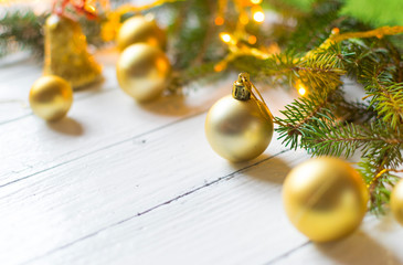 Beautiful christmas decoration on old white, wooden background