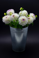 white dahlia in a vase on a dark background