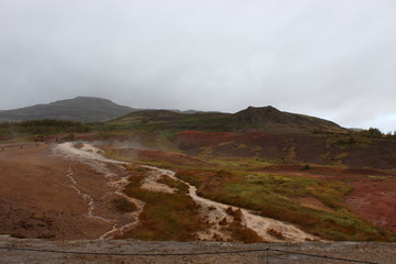 The original geysir in Iceland on a cloudy day