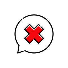 Mensaje de error. Icono plano lineal aspa en burbuja de habla con color rojo © teracreonte
