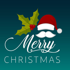 Merry christmas poster with a santa hat and mustache- Vector