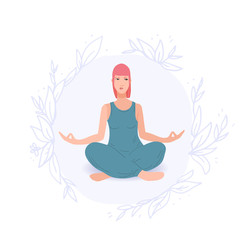 Young pretty woman performing yoga exercise.