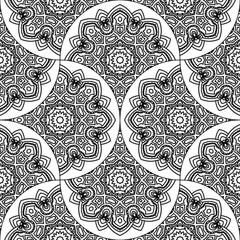 Abstract mandala fish scale seamless pattern. Ornamental tile, mosaic background. Floral patchwork infinity card. Arabic, Indian, ottoman motifs. Vector illustration.   