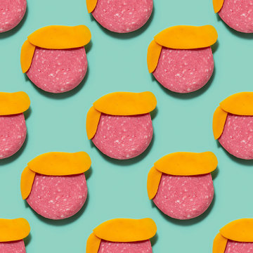 Infinite pattern, representing a face made with cheese and salami