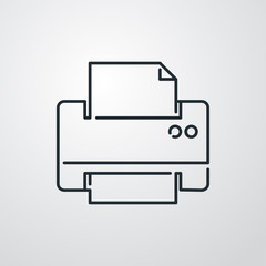Icono plano lineal impresora en fondo gris