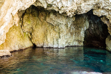 Greece, Azure blue waters in caves of Paleokastritsa