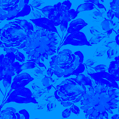 Fototapeta na wymiar Watercolor seamless pattern with hand drawn flower. Vintage floral print. Botanical wallpaper. 
