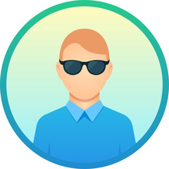 Avatar user icon. Web flat face with glasses.