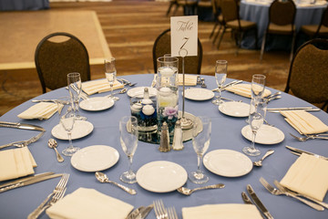 overhead view of dinner table at event reception