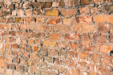 old red brick falling apart wall texture background