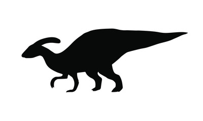 Vector black parasaurolophus dinosaur silhouette isolated on white background
