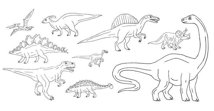 Vector set bundle of hand drawn doodle sketch dinosaurs isolated on white background