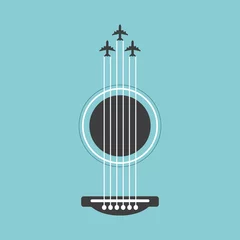 Peel and stick wall murals For him Vector guitar flat style illustration. Music instrument abstract graphic design, colorful with plane.