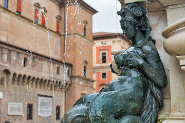 Obraz premium Famous Neptune fountain in Bologna, Italy. Closeup of lactating nereid.