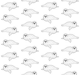 Vector seamless pattern of hand drawn doodle sketch baby seal isolated on white background