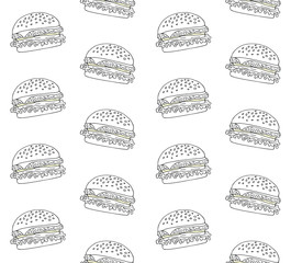 Vector seamless pattern of hand drawn doodle sketch burger isolated on white background