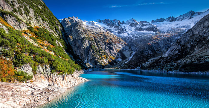 Gelmer Lake near by the Grimselpass in Swiss Alps, Gelmersee, Switzerland