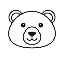 Vector black outline flat cartoon bear face isolated on white background